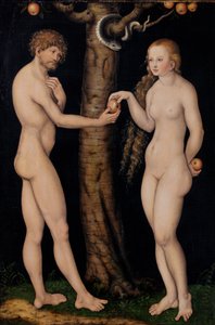 Adam a Eva v zahradě Eden, kolem 1520-25 (olej na dřevě)